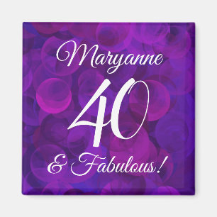 Elegant Purple 40 and Fabulous Birthday Party Magnet
