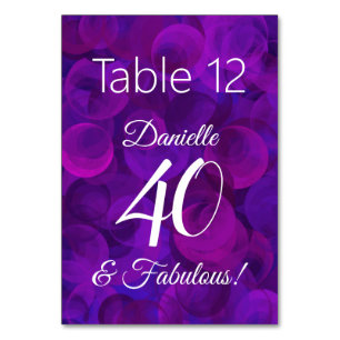 Elegant Purple 40 and Fabulous Birthday Party Name Table Number