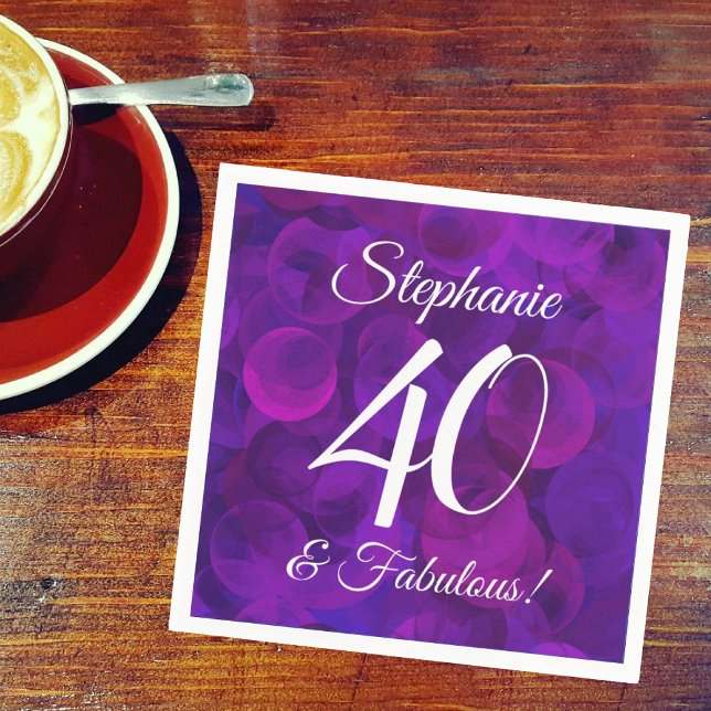 Elegant Purple 40 and Fabulous Birthday Party Napkin (Creator Uploaded)
