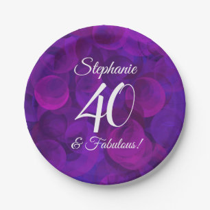 Elegant Purple 40 and Fabulous Birthday Party Paper Plate