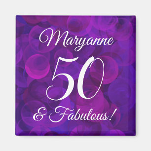 Elegant Purple 50 and Fabulous Birthday Party Magnet