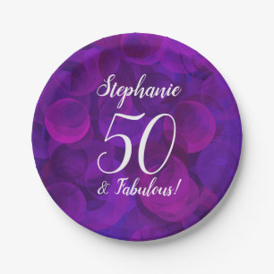 Elegant Purple 50 and Fabulous Birthday Party Paper Plate