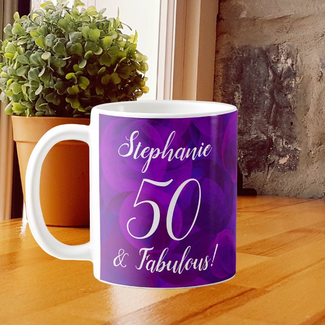 Elegant Purple 50 and Fabulous Year Personalised Coffee Mug (Creator Uploaded)