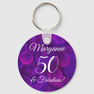 Elegant Purple 50 & Fabulous Birthday Party Favour Key Ring