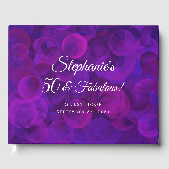 Elegant Purple 50 & Fabulous Birthday Party Guest Book (Front)