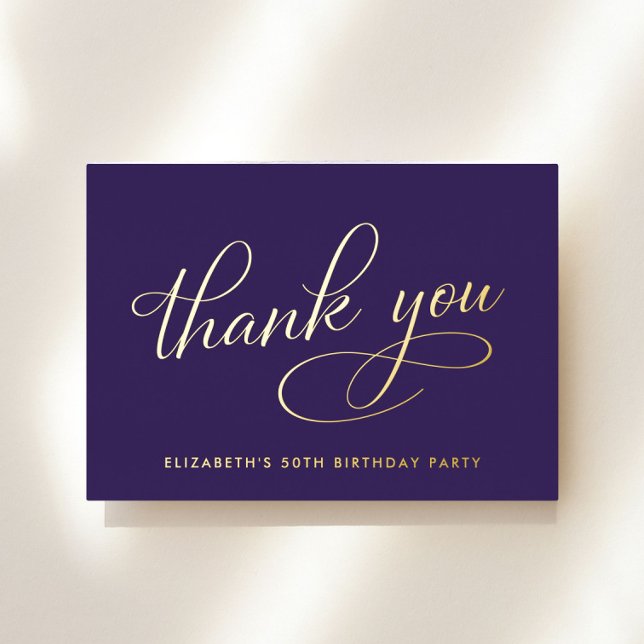 Elegant Purple 50th Birthday Foil Thank You Card (Creator Uploaded)