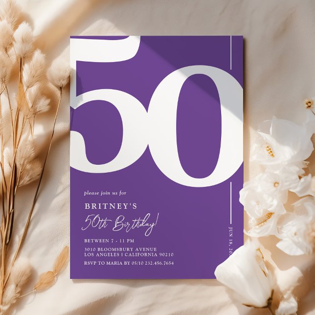 Elegant Purple 50th Birthday Invitation (Creator Uploaded)