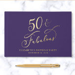 Elegant Purple 50th Birthday Party Gold Guest Book<br><div class="desc">Elegant purple guest book for her 50th birthday party featuring gold foil and "50 & Fabulous" in a chic calligraphy script. Customise with her name,  the party date and a title on the spine.</div>