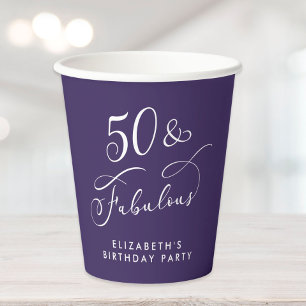 Elegant Purple 50th Birthday Party Paper Cups