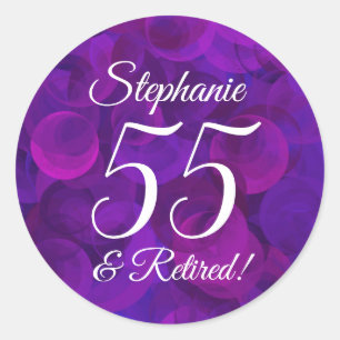 Elegant Purple 55 and Retired Retirement Favor Classic Round Sticker