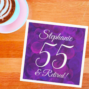 Elegant Purple 55 and Retired Retirement Party Napkin