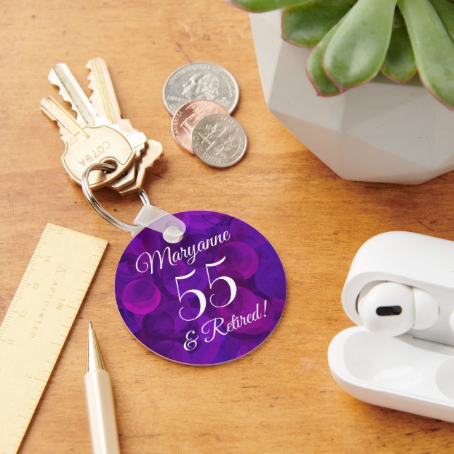 Elegant Purple 55 & Retired Retirement Key Ring (Desk)