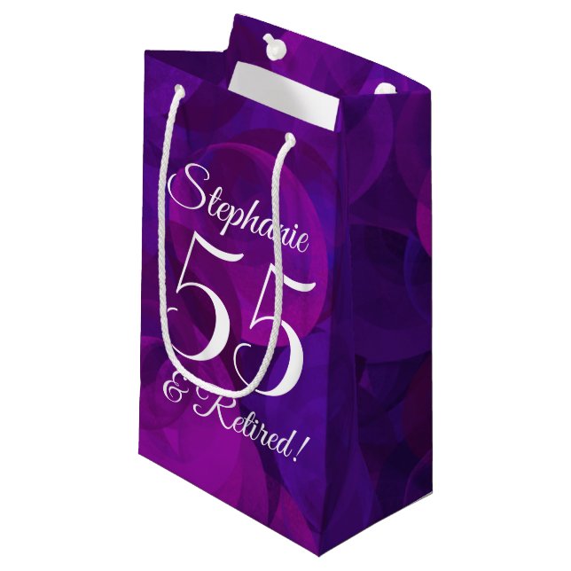 Elegant Purple 55 & Retired Retirement Party Small Gift Bag (Front Angled)