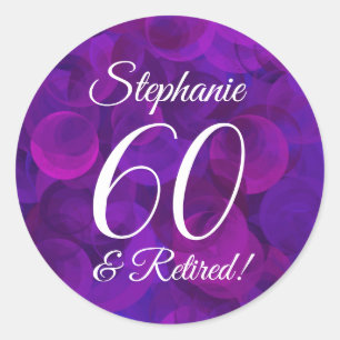 Elegant Purple 60 and Retired Retirement Favor Classic Round Sticker