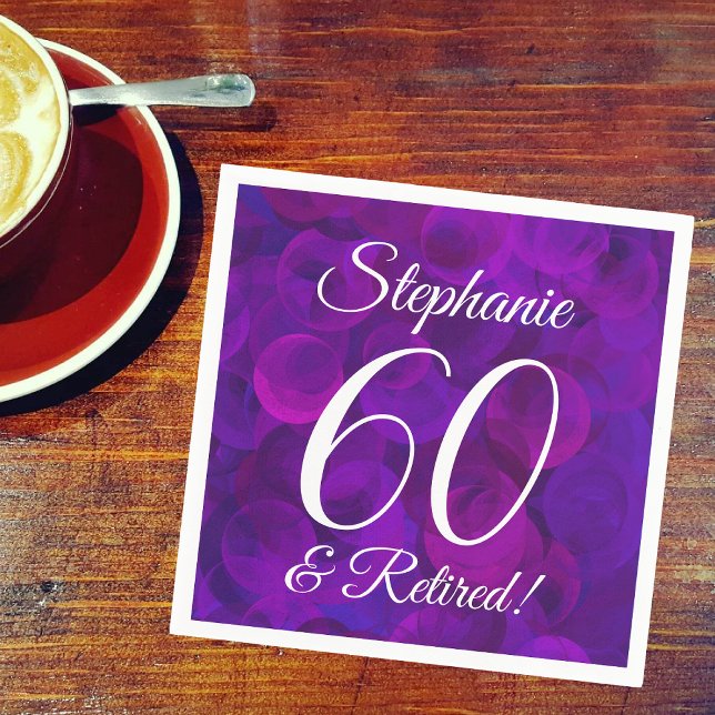 Elegant Purple 60 and Retired Retirement Party Napkin (Creator Uploaded)