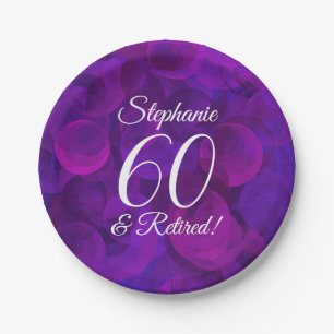 Elegant Purple 60 and Retired Retirement Party Paper Plate