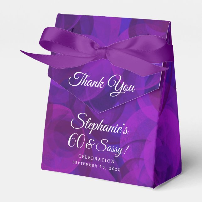 Elegant Purple 60 and Sassy Birthday Party Favour Box (Front Side)