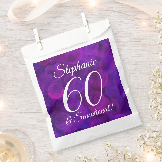 Elegant Purple 60 and Sensational Birthday Party Favour Bags (Clipped)
