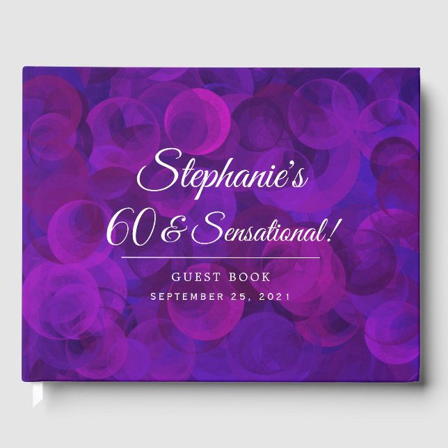 Elegant Purple 60 and Sensational Birthday Party Guest Book (Front)