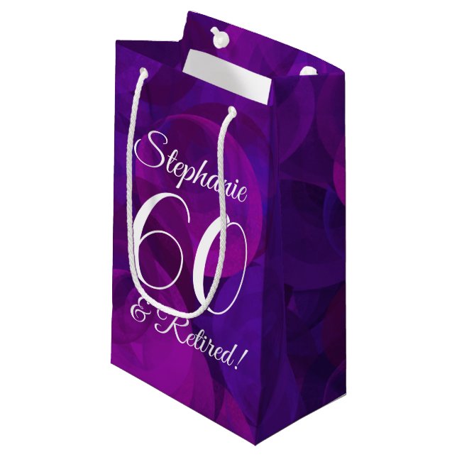 Elegant Purple 60 & Retired Retirement Party Small Gift Bag (Front Angled)