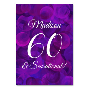 Elegant Purple 60 & Sensational Birthday Party Table Number
