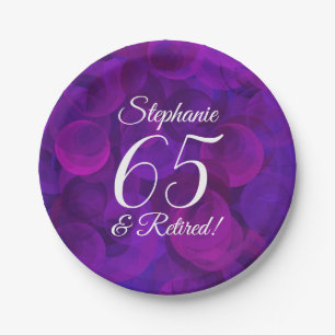Elegant Purple 65 and Retired Retirement Party Paper Plate