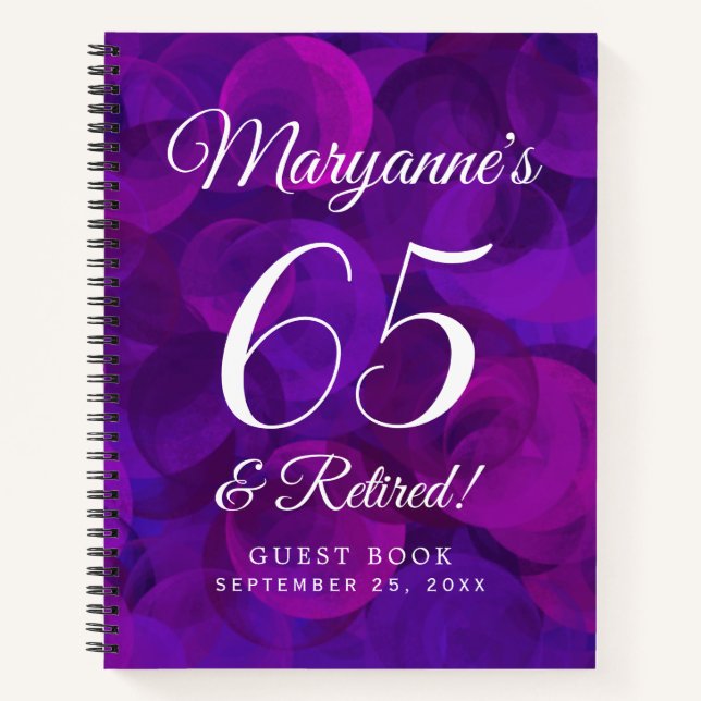 Elegant Purple 65 & Retired Retirement Party Notebook (Front)