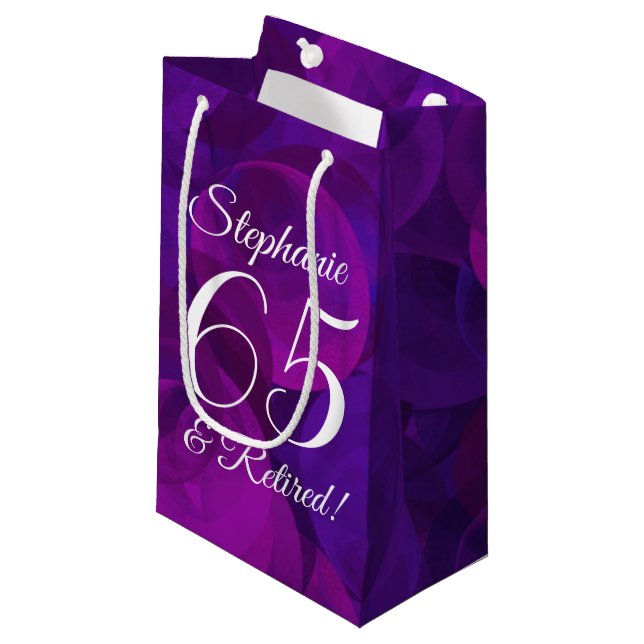 Elegant Purple 65 & Retired Retirement Party Small Gift Bag (Front Angled)