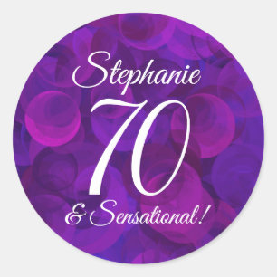 Elegant Purple 70 and Sensational Birthday Favour Classic Round Sticker