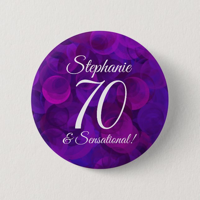 Elegant Purple 70 and Sensational Birthday Party 6 Cm Round Badge (Front)