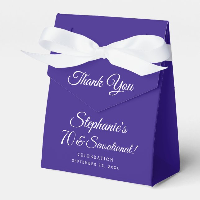 Elegant Purple 70 and Sensational Birthday Party Favour Box (Front Side)
