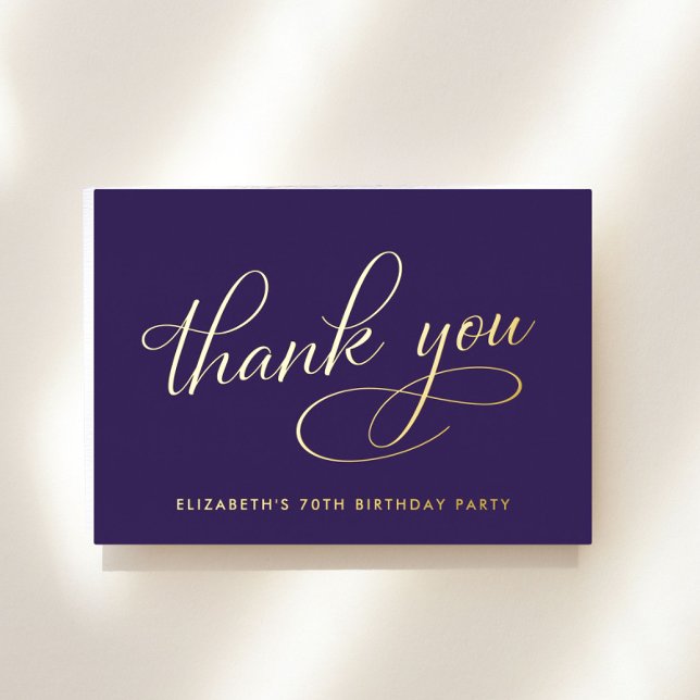 Elegant Purple 70th Birthday Foil Thank You Card (Creator Uploaded)
