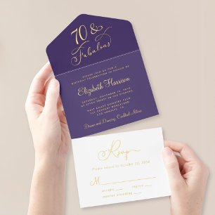 Elegant Purple 70th Birthday Party All In One Invitation