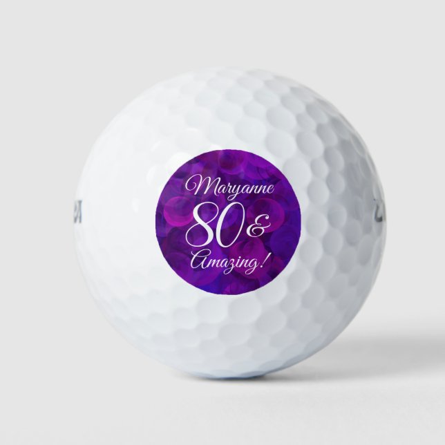 Elegant Purple 80 and Amazing Birthday Party Golf Balls (Front)