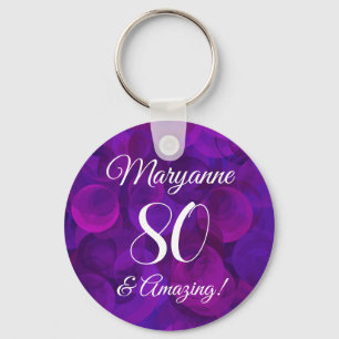 Elegant Purple 80 and Amazing Birthday Party Key Ring
