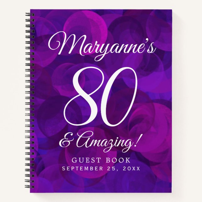 Elegant Purple 80 and Amazing Birthday Party Notebook (Front)