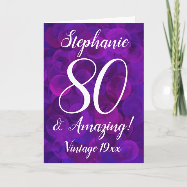 Elegant Purple 80 and Amazing Personalise Birthday Card (Front)