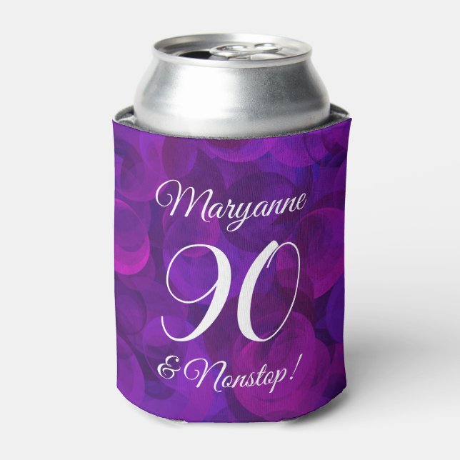 Elegant Purple 90 and Nonstop Birthday Party Can Cooler (Can Front)