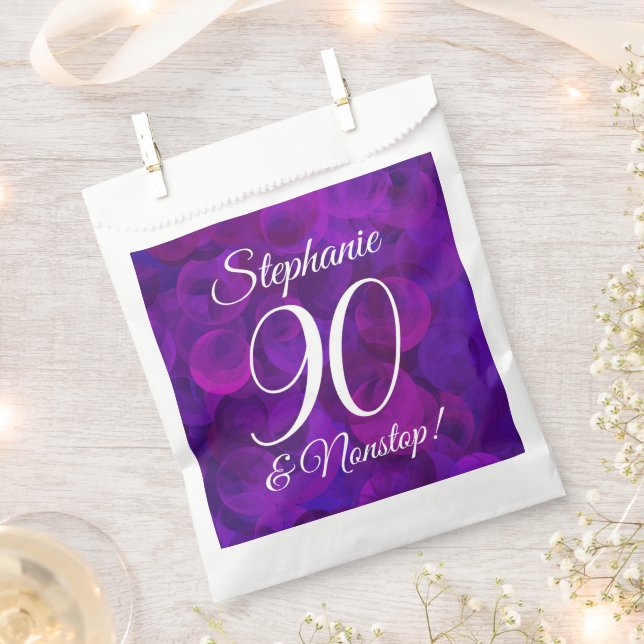 Elegant Purple 90 and Nonstop Birthday Party Favour Bags (Clipped)