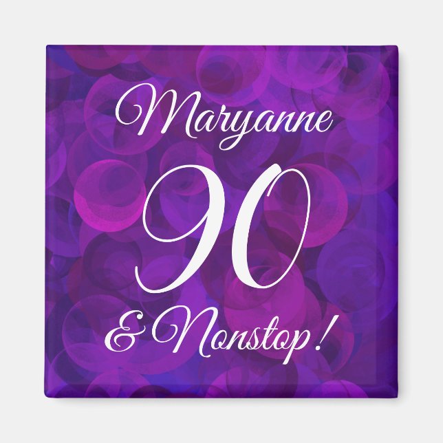Elegant Purple 90 and Nonstop Birthday Party Magnet (Front)