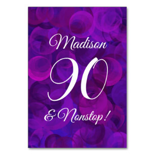 Elegant Purple 90 and Nonstop Birthday Party Table Number
