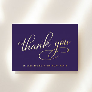 Elegant Purple 90th Birthday Foil Thank You Card
