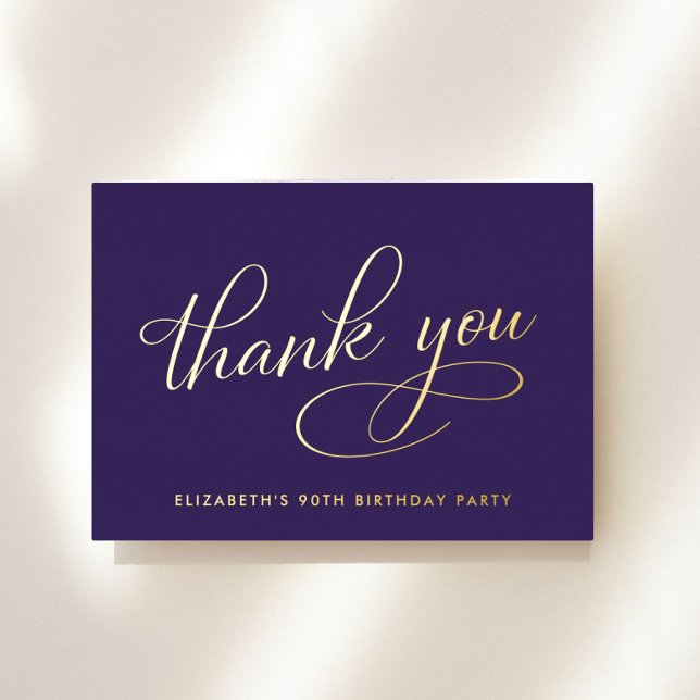 Elegant Purple 90th Birthday Foil Thank You Card (Creator Uploaded)