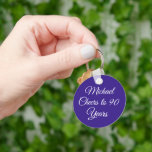 Elegant Purple 90th Birthday Keychain<br><div class="desc">Elegant Purple Wreath 90th Birthday Keychain Personalize this elegant Purple keychain with the name of the person celebrating a very special day in their life. A 90th birthday is a special milestone to celebrate. You can personalize this keychain with their name, a nice small gift for a special friend this...</div>