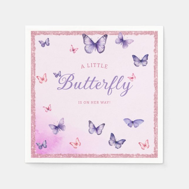 Elegant purple A little Butterfly girl Baby Shower Napkin (Front)