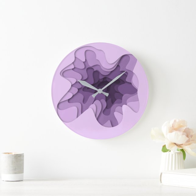 Elegant Purple Abstract Lines Large Clock (Home)