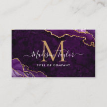 Elegant Purple Agate Gold Glitter Script Monogram