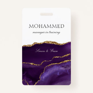 Elegant Purple Agate Script Custom Employee ID Badge
