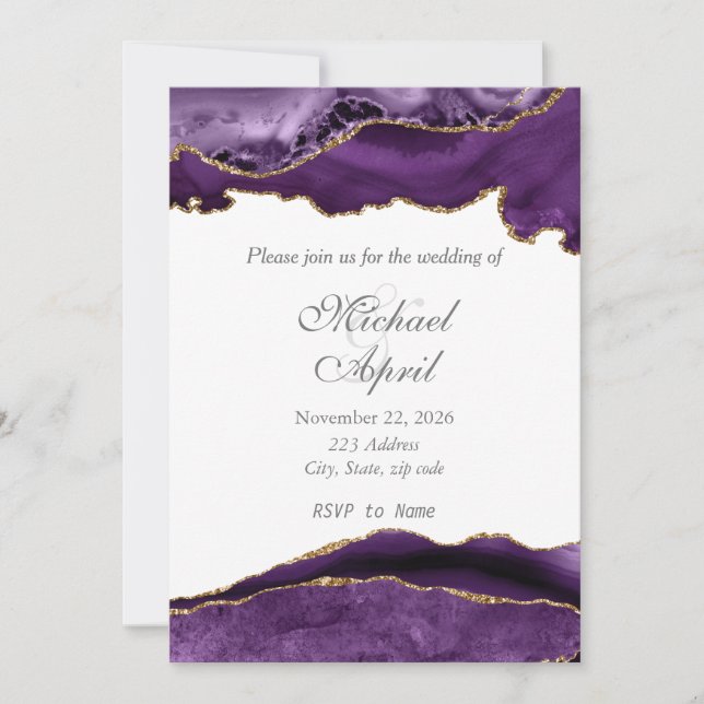 Elegant Purple Agate Wedding Invitation Customise (Front)