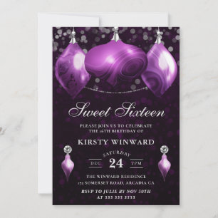 Elegant Purple Agate Winter Baubles Sweet 16 Invitation